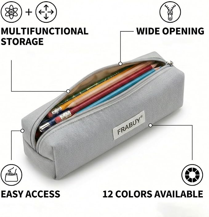Canvas Pencil Case Pouch – Multipurpose Pen Bag Stationery | Heavy-duty canvas, smooth alloy zipper, cute organizer for girls and boys, ideal for stationery, cosmetics, tech gear