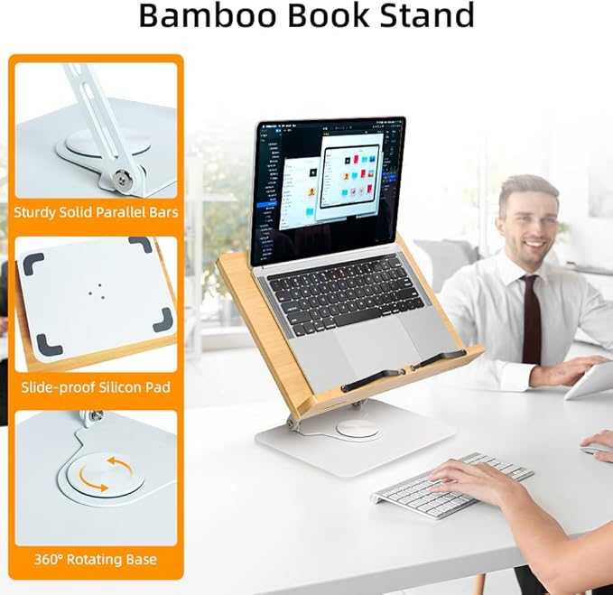 Wishacc 360 Degree Adjustable Book Stand, Reading Holder with Rotating Base (13.2 x 9.2 inches)