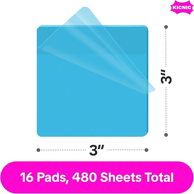 KICNIC Transparent Sticky Notes, 480 Pcs 3x3 Inch, Self-Adhesive Waterproof, See-Through Translucent Sticky Notes for Books, Bible, Page Markers, School Office College Supplies (6 Colors)