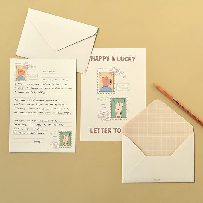 Monolike Happy and Lucky Memories Letter Paper and Envelopes Set - 8Type, 32 Letter Paper + 16 Envelopes