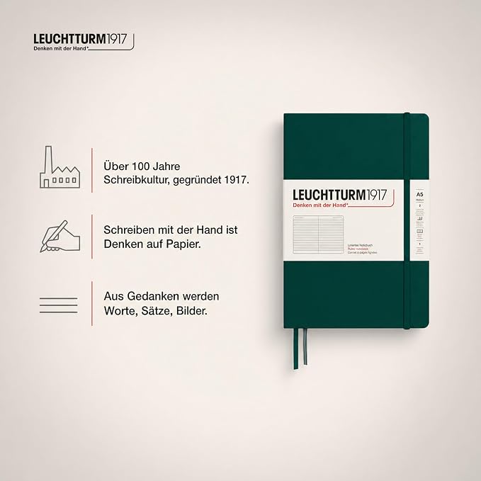 LEUCHTTURM1917 - Notebook Hardcover Medium A5-251 Numbered Pages for Writing and Journaling (Forest Green, Ruled)