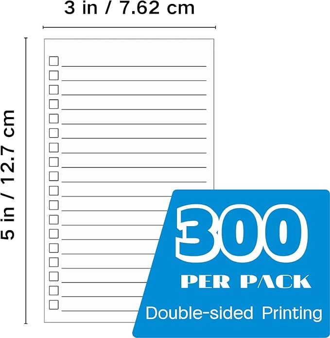 300 Pack Vertical Ruled Index Cards 3x5 with Check Boxes,Double Sided Ruled Note Card for To Do Checklists, Heavy Weight Flash Cards for Studying,School, Home and Office - White