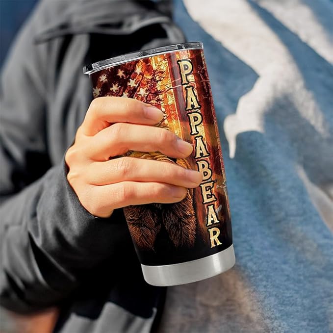 SANDJEST Dad Tumbler 20oz Stainless Steel Cup Papa Bear Insulated Travel Mug Dad Gifts from Daughter Son Gift for Dads Papa Father on Birthday Christmas Fathers Day