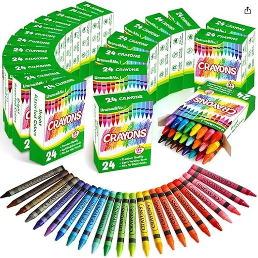Crayons Bulk 24 Count, 48 Individual Boxes of 24 Assorted Colors for Kids 4-8, Classroom Crayons for Preschool Kindergarten & Toddlers, Non Toxic Back to School Supplies Stocking Stuffers Party Favors