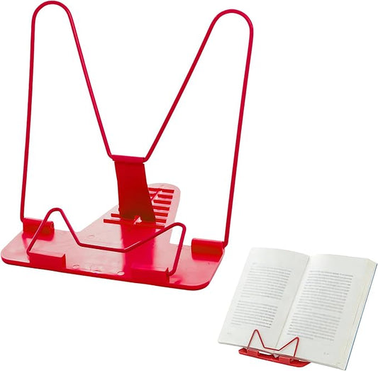 Metal Book Stand for Reading & Desk Use, Book Holder for Cookbooks, Textbooks, Flat Panel & Mobile Phone, Multi-Purpose Reading Stand for Students & Study (Red)