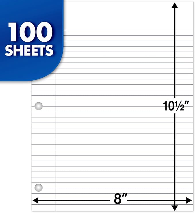 Mead Loose Leaf Paper, Notebook Paper, College Ruled Filler Paper, Reinforced, 8 x 10.5, 100 Sheets (15008)