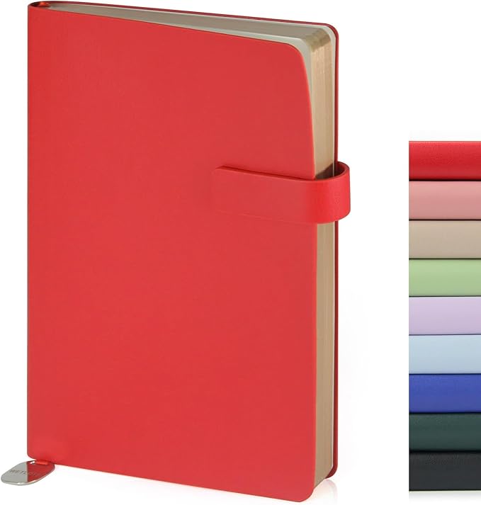 Soft Cover Leather Journal Notebook A5 Lined 212 Pages 5x8.25 Inches with Strap Closure Travel Work School Writing Journaling Notebooks for Women Men Gift Box Packaging Red