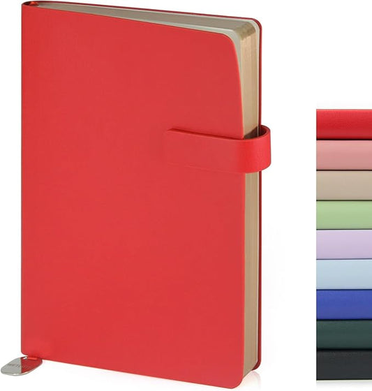 Soft Cover Leather Journal Notebook A5 Lined 212 Pages 5x8.25 Inches with Strap Closure Travel Work School Writing Journaling Notebooks for Women Men Gift Box Packaging Red