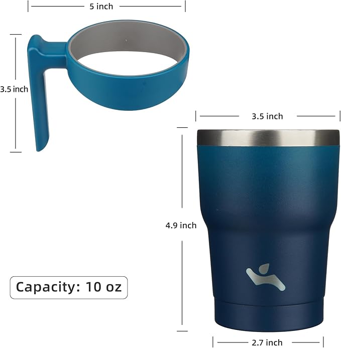 Konokyo 10 oz Tumbler with Handle and 2 Straw 2 Lid, Insulated Water Bottle Stainless Steel Vacuum Cup Reusable Travel Mug,Indigo Black