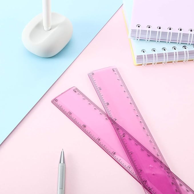 EBOOT 2 Pack Plastic Ruler Straight Ruler Plastic Measuring Tool for Student School Office(Pink,12 Inch)