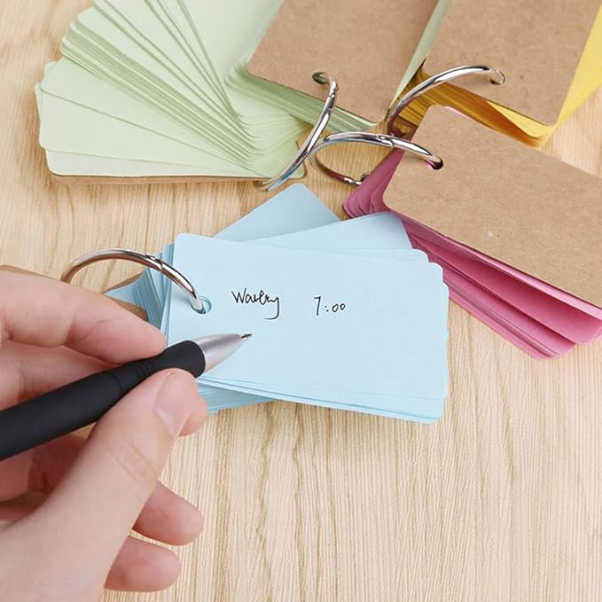 Revision Study Cards, Mini Index Cards, Blank Flash Cards with Binder Ring, Memo Scratch Pads Bookmark DIY Greeting Card, 9cm x 5.5cm, 50 Sheets/Pack - Orange