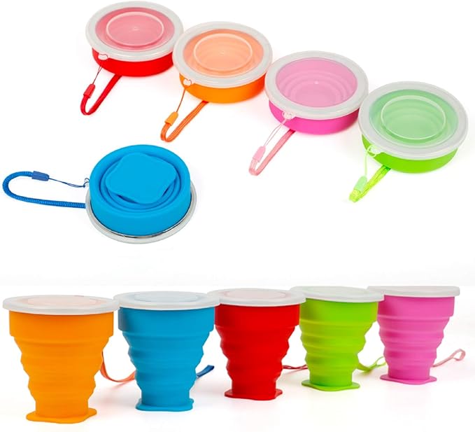 5 Pack Silicone Collapsible Travel Cup,Expandable Camping Cup with Lids,Portable Travel Cup for Outdoor Travel Drinking