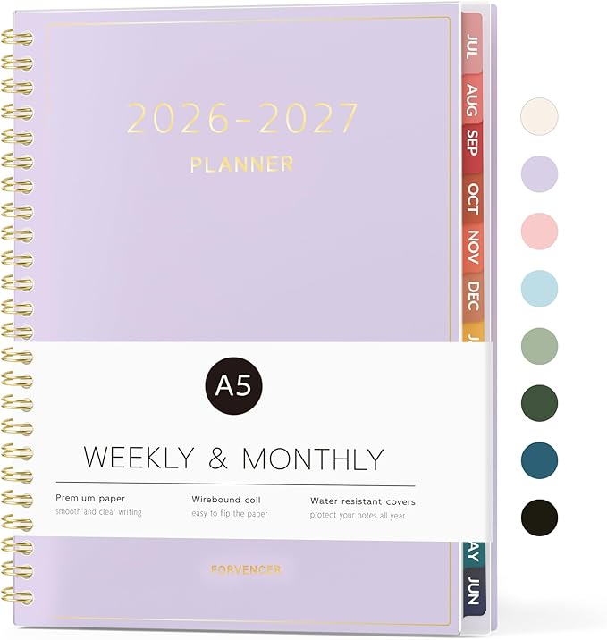 Forvencer Academic Planner 2026-2027, Weekly & Monthly Calendar Planner, July 2026-June 2027, 6" X 8", Daily Agenda Book, Flexible Cover Notebook, College School Teacher Student Organizer A5, Purple