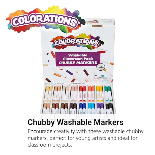 Colorations Washable Classroom Value Pack Chubby Markers - Set of 128, 16 Colors Colors, Non Toxic| Bulk School Supplies For Kids, Coloring Set, Kindergarten Must Haves, Preschool Essentials
