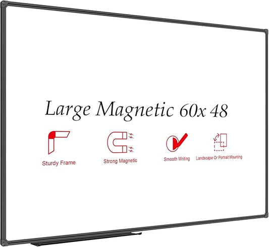 JILoffice Large Magnetic White Board, Dry Erase Board 60 x 48 Inch, Black Aluminum Frame Wall Mounted Board for Office Home and School