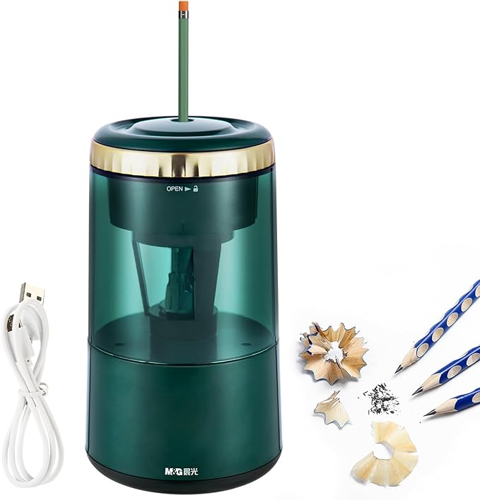 M&G Electric Pencil Sharpener, Portable Automatic Pencil Sharpener for Colored Pencils, Auto Stop,Fully Automatic Sharp & Fast, USB Operated for 7-8mm Pencils for Kids, School, Office, Home (Green)