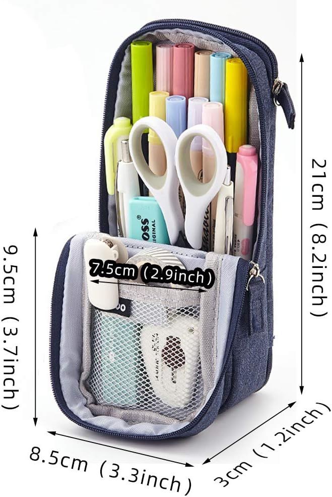 iSuperb Standing Pencil Case 2 Compartments Pencil Pouch Magnetic Mobile Phone Holder Bracket Pen Bag Large Capacity Phone Pouch College Stationery Organizer Storage for Kids Boys Girls