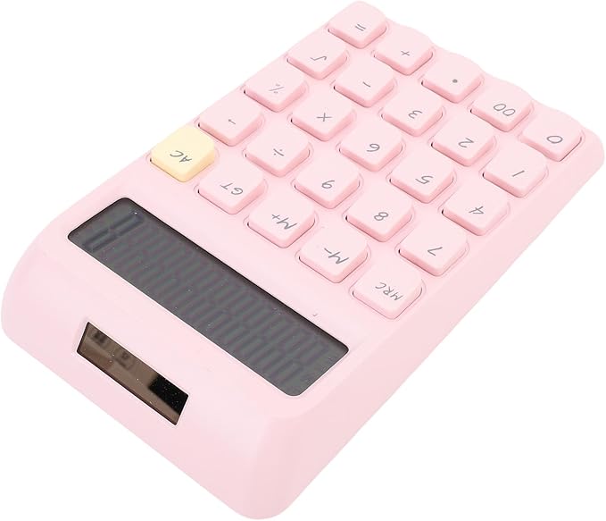 Asixxsix Desktop Calculator, Solar Powered 12 Digit Calculator Basic Functions Portable Design Large Clear Display with Responsive Mechanical Buttons for Office Home School (Pink)