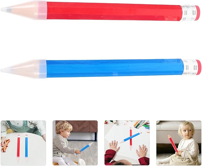 2pcs Wooden Jumbo Fat Pencils for Preschoolers Bright Large Beginner Writing Pencils in Blue and Red for Kindergarten and Early Learning
