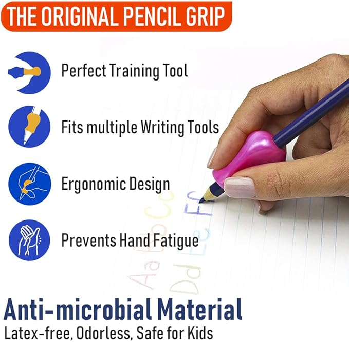 The Pencil Grip Metallic Grippers 6-Pack, Pencil Grips for Kids Handwriting, Ergonomic Pen Holder for Righties & Lefties, Writing Practice for Kids, Toddlers, Adults, Writing Tool with Finger Cushion