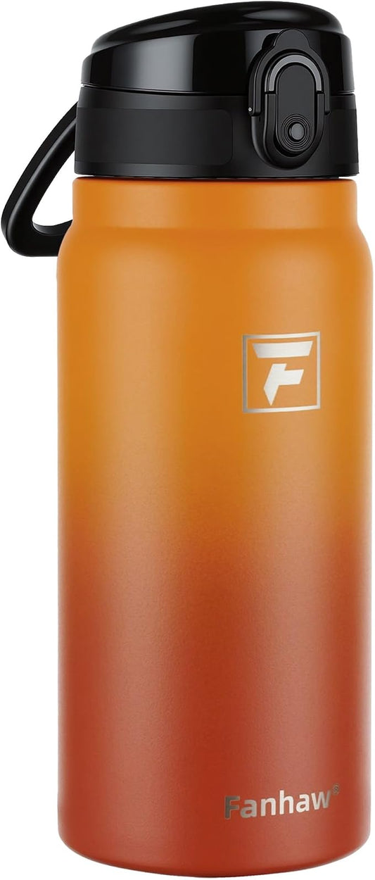 Fanhaw 20 Oz Insulated Stainless Steel Water Bottle with Chug Lid – Wide Mouth, Leak-Proof, BPA-Free – Ideal for Kids, Adults, Sports, Gym, and Outdoor Use (Yellow Orange)