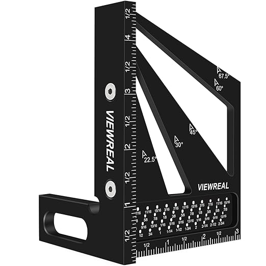 Multi-Angle Measuring Ruler,3D Woodworking Square, 22.5-90 Degree Aluminum Alloy Protractor for Precision Carpentry, Engineering & DIY Projects, Laser Etched, Durable, Portable - Black
