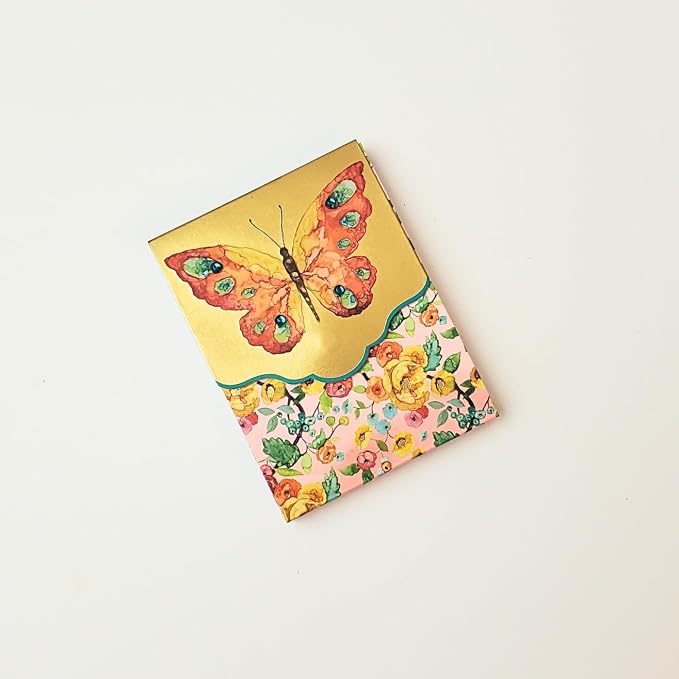 Punch Studio Flip-Top Pocket Notepad 3" x 4", For Daily Notes or Notes on-the-go, 75 Illustrated Sheets with Gold Foil Accents, Gems & a Magnetic Closure - Orange Butterfly (45907)