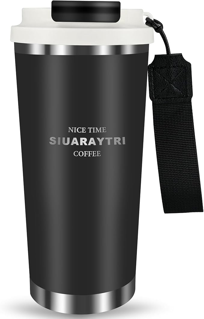 20oz Tumbler Stainless Steel Vacuum Insulated Coffee Travel Mug Reusable Iced Coffee Cup Hot Coffee Travel Mug with lid and straw Cupholder Friendly Leak-Proof BPA Free (Black)