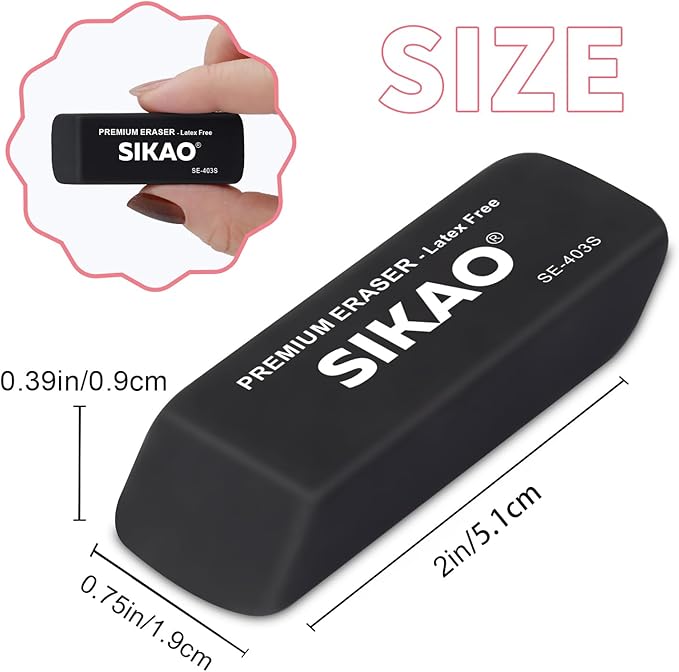 Black Erasers, 6 Pack Pencil Erasers for Kids – Latex-Free & Smudge-Free Beveled Rubber Erasers for School Supplies, Classroom, Office & Homework