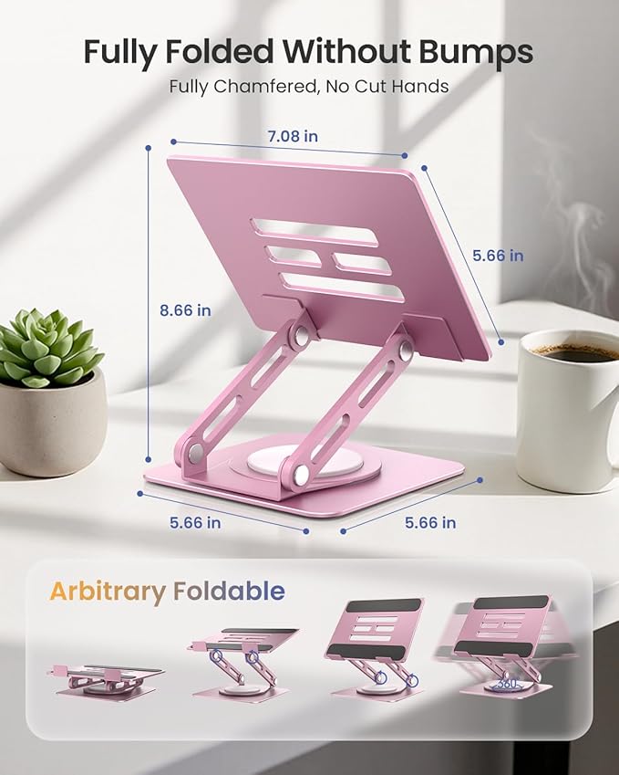 Metal Tablet Stand, 360 Rotating iPad Stand with Heavy-Duty Base, Tablet Holder Compatible With 4.0-16.9" Device, 2025 iPad Pro Air Mini, Kindle, Surface Tablet, Portable Monitors - Purplish Pink