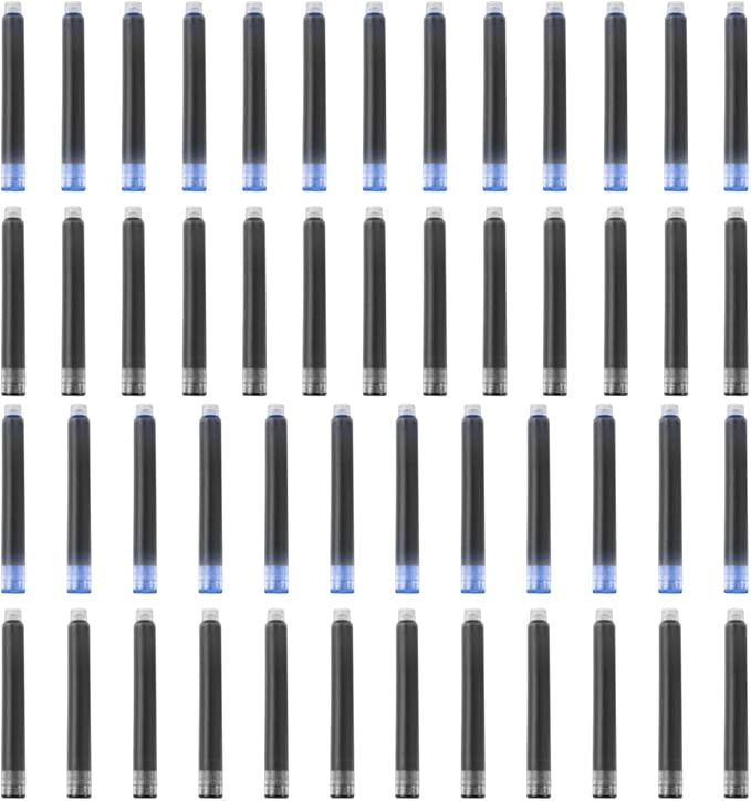 YUNCHUN 50PCS Fountain Pen Ink Refills, 3.4 mm Ink Cartridges Sets for Hongdian, Ink Pen Writing Supplies International Standard Ink Refills, Smooth Writing, Large Capacity and Easy Carry Black + Blue