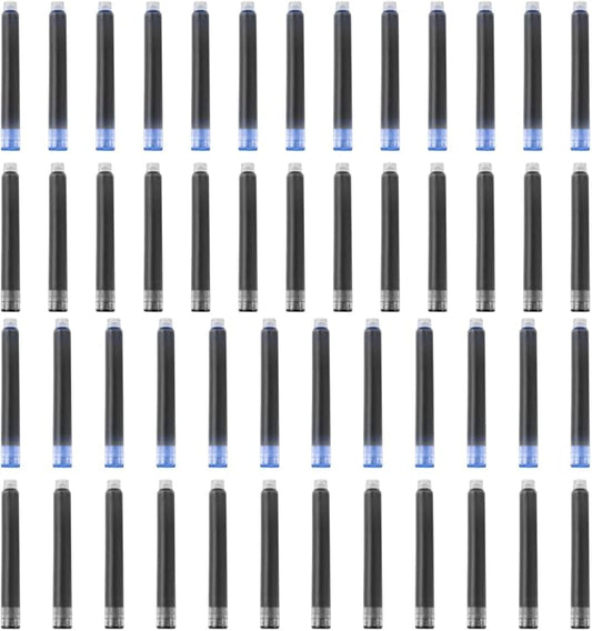 YUNCHUN 50PCS Fountain Pen Ink Refills, 3.4 mm Ink Cartridges Sets for Hongdian, Ink Pen Writing Supplies International Standard Ink Refills, Smooth Writing, Large Capacity and Easy Carry Black + Blue