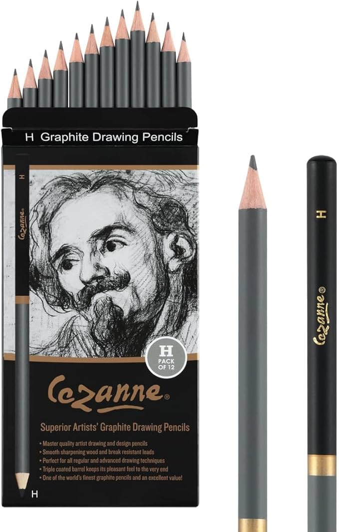 Cezanne Graphite Drawing Pencils Set - H, Set of 12 Break-Resistant Graphite Lead, Easy-to-Sharpen Sketch Pencils, Master Artist Quality Graphite Pencils for Technical and Artistic Drawing