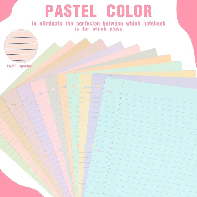 PerKoop 12 Pack 600 Sheets Loose Leaf Paper 8" x 10.5",Light Color