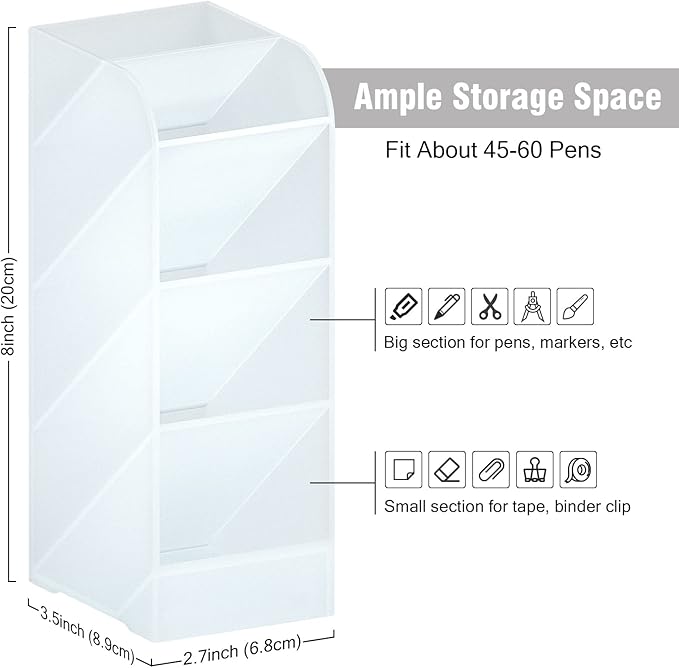 Asten Pen Holder, Pencil Holder for Desk, Pen Organizer for Office, School, Desktop, Large Capacity Pen Storage Organizer with 5 Compartment for Pens, Markers, Makeup Brush, Cosmetics (Clear, 1 Pack)