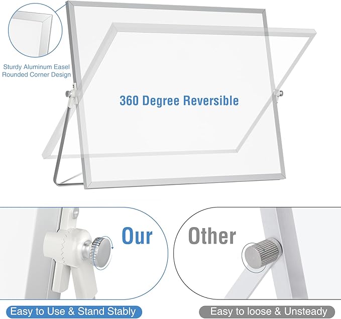Magnetic Desktop Whiteboard with Stand, 16'' x 12'' Double-Sided Dry Erase White Board, 10 Markers, 4 Magnets, 1 Eraser, Portable White Board Easel for Adults Drawing Desk School to Do List