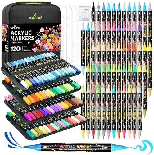 120 Colors Acrylic Paint Markers, Dual-Tip Brush Paint Pens for Painting