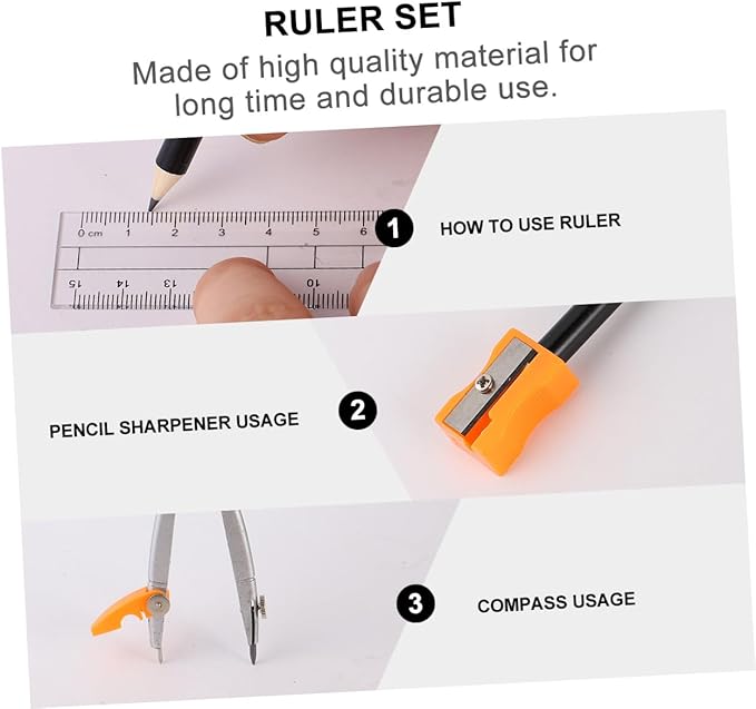 Gadpiparty 1sets Geometry Drawing Kit Compass Set Rulers Protractor Pen and Eraser for Students for Classroom Use and Geometry Exams
