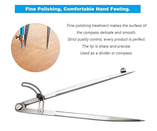 10 inch Professional Woodworking Compass with Pencil Holder Lockable Wing Divider for Carpenter Leather Work Compass Scribe, Geometry Drafting