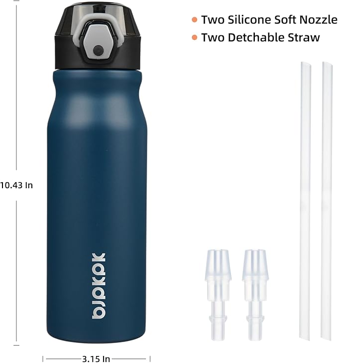 BJPKPK Water Bottle with Straw 25oz Insulated Water Bottles Reusable Stainless Steel Metal Thermal Flask with Leak Proof Lockable Lid and Carry Handle,Navy Blue