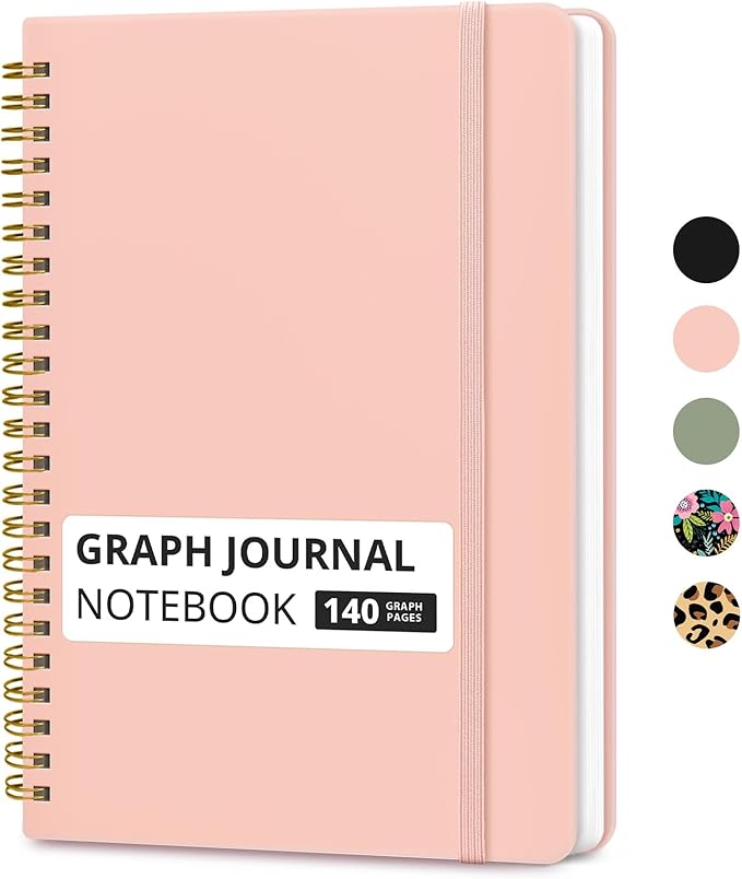 Taja Graph Spiral Journal Notebook for Women & Men, 140 Pages, Graph Paper Hardcover Notebook for Planning & Tracking, Journals for Graphing, A5(5.7" x 7.9") – Pink