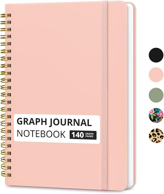 Taja Graph Spiral Journal Notebook for Women & Men, 140 Pages, Graph Paper Hardcover Notebook for Planning & Tracking, Journals for Graphing, A5(5.7" x 7.9") – Pink