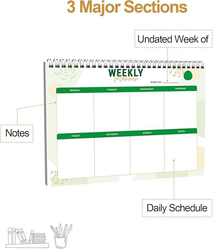 Weekly Planner Notebook, To Do List Notepad with 52 Undated Sheets 6.9"×9.8" - Weekly Organizer for Women & Man, Work, Study, and Daily Life, B5-LG