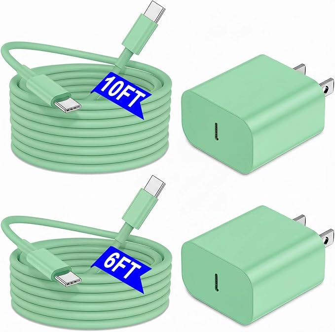 iPhone 17 16 15 Charger Fast Charging 6FT+10FT Cable, 20W USB C Charger, USBC Wall Charger for i Phone 17 Air 16 16e/16 Pro/16 Pro Max/15/15 Plus/15 Pro/15 Pro Max,i Phone iPad Pro/Mini (Green)