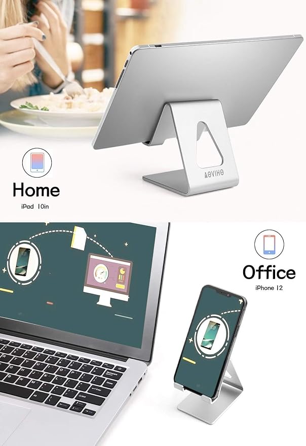 Aoviho Cell Phone Stand for Desk, Desktop Phone Holder, Aluminum Mobile Phone Stand for iPhone 15 14 13 12 pro Mini 11 X Xr Xs max 8 7 6 6s Plus Samsung Galaxy S21 Ultra All Smart Phones,Silver