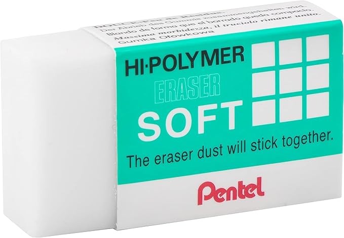 Pentel Clean Eraser, No Mess- No Residue, Hi-Polymer Soft Erasers for Pencils - White - 10 Pack - for Art, Office, and School use (10)