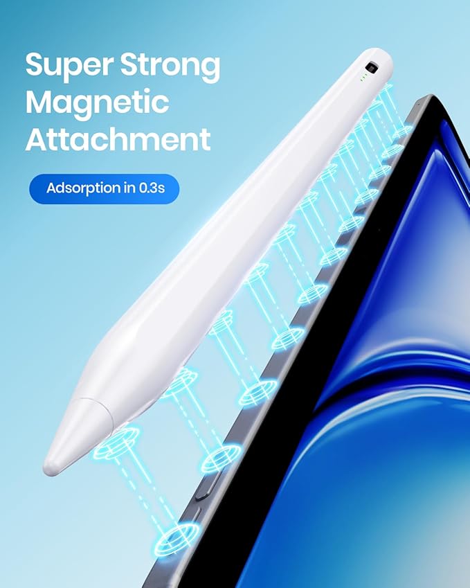 Hastraith Stylus Pen for iPad(2018-2025)-2X Faster Charge with Tilt Sensitivity & Palm Rejection for iPad 11/10/9/8/7/6th Gen, Air 7/6/5/4/3/M3/M2, Pro 13"/12.9"/11"/M4, Mini 7/6/5th, White