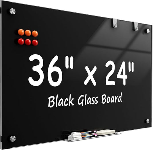 MaxGear Glass Whiteboard Wall Mounted, Frameless Magnetic Dry Erase Board, Tempered Glass, Steel-Backed, Non-Porous Smooth Surface, Floating Design, Accessories Included, for Office Home Classroom