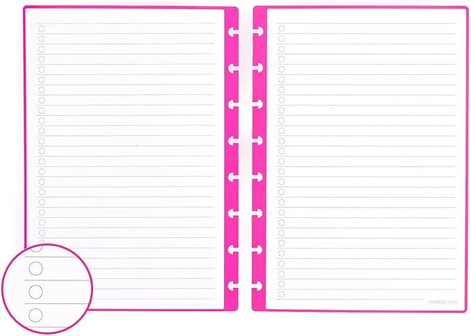 MODUBOOQ - 16 magenta to-do list reusable discbound duratech3 pages - inserts with to do lists for smart notebook - A5