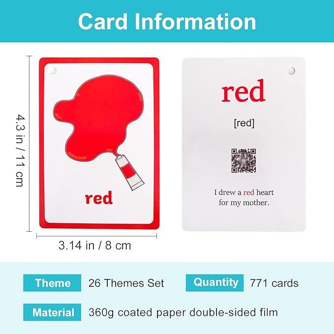 Lilias Flash Cards - English Words Pocket Card for Toddlers, Learning Toys, Supplies for Kindergarten Preschool, 26 Themes Set, 771 Cards